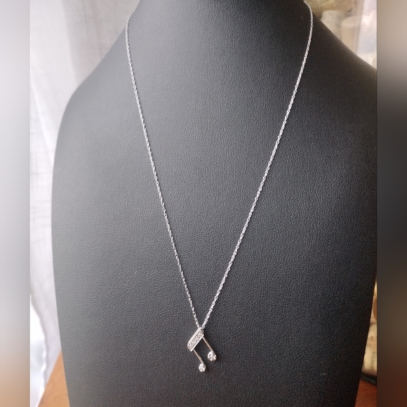 10K Solid White Gold Diamond Accent White Gold Musical Note Pendant Necklace - Picture 6 of 9